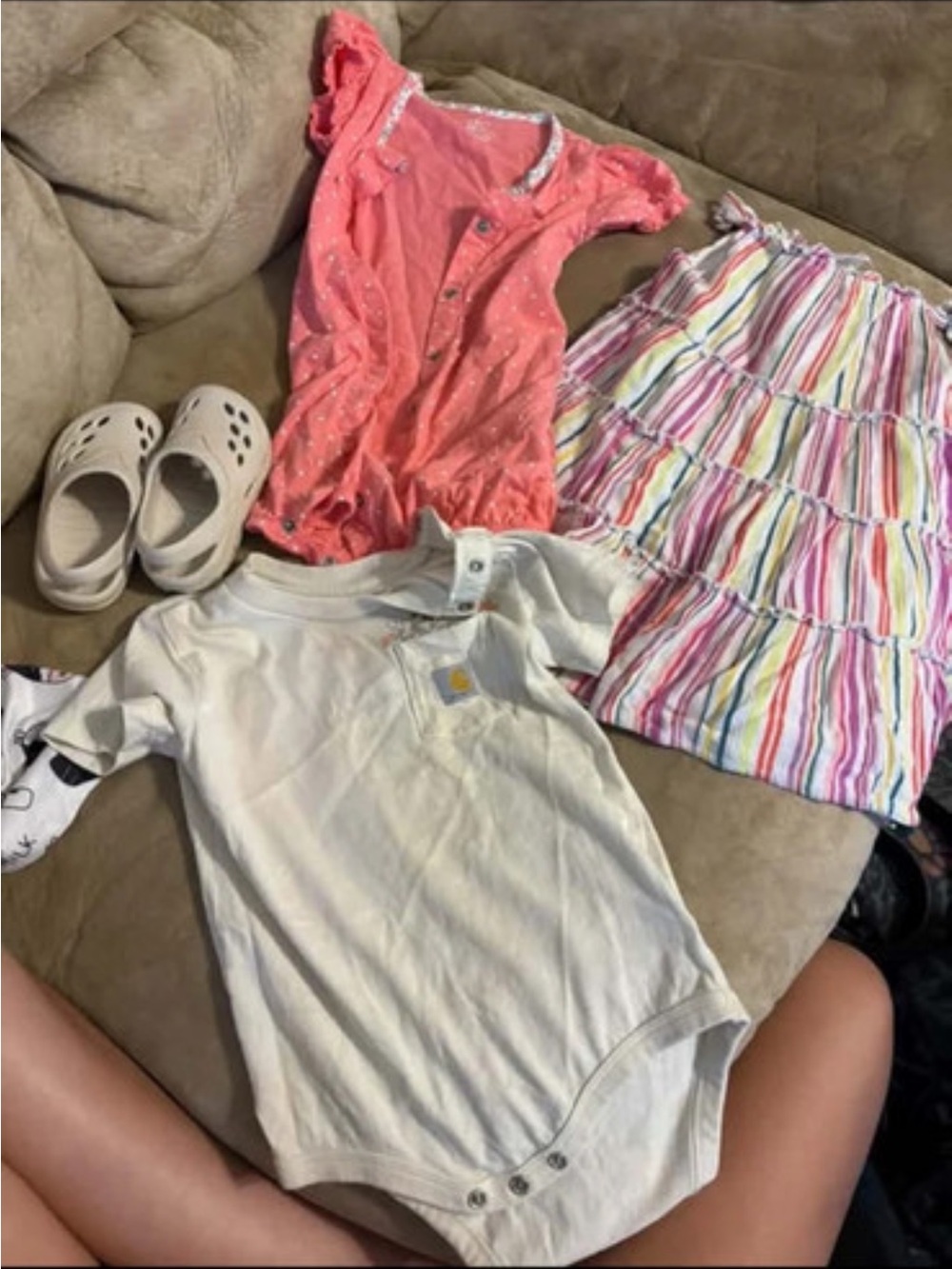 Carhartt Cream Bodysuit with Coral Top and Rainbow Stripe Skirt